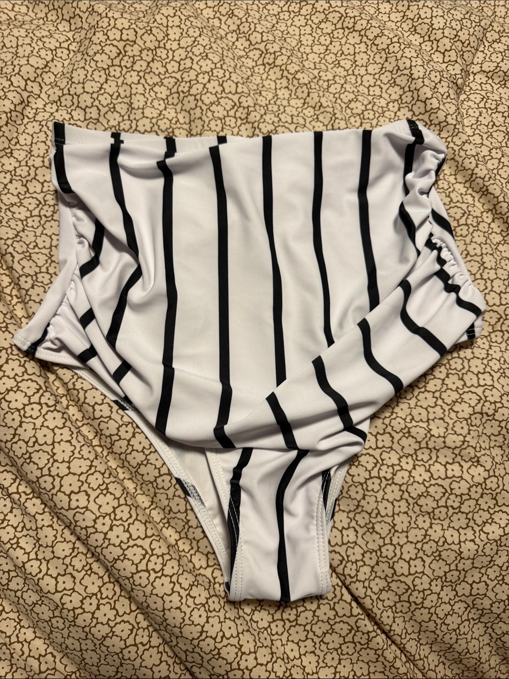 NWOT High-Waist Black & White Striped One-Piece Swimwear *bottoms only*